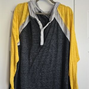 Maurices Yellow and Gray Long Sleeve Henley Shirt 3x